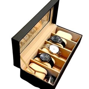 At Home Faux Leather 5 Slot Watch Case/Organizer